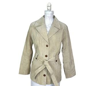 BB Dakota Leather Trench Coat Beige Copper Embellishments Women Medium Y2K